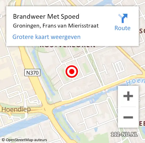 Locatie op kaart van de 112 melding: Brandweer Met Spoed Naar Groningen, Frans van Mierisstraat op 9 juli 2023 13:22