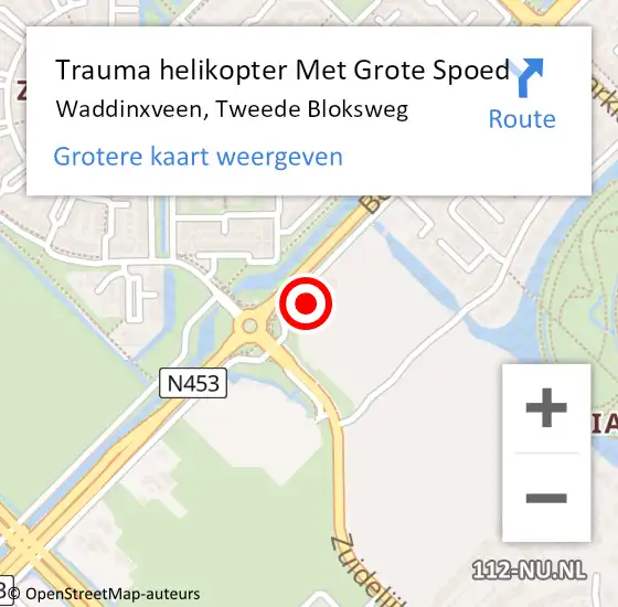 Locatie op kaart van de 112 melding: Trauma helikopter Met Grote Spoed Naar Waddinxveen, Tweede Bloksweg op 9 juli 2023 13:43