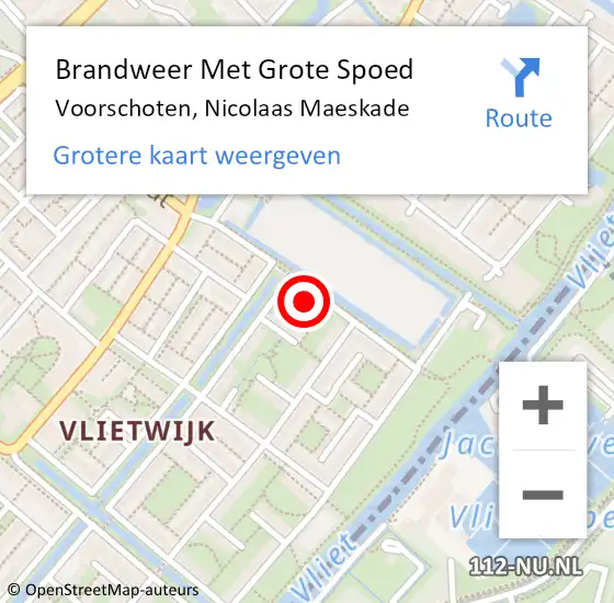 Locatie op kaart van de 112 melding: Brandweer Met Grote Spoed Naar Voorschoten, Nicolaas Maeskade op 9 juli 2023 14:10