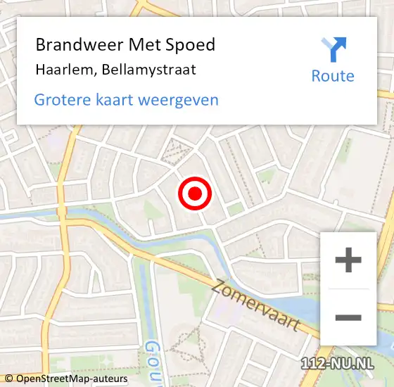 Locatie op kaart van de 112 melding: Brandweer Met Spoed Naar Haarlem, Bellamystraat op 9 juli 2023 14:23