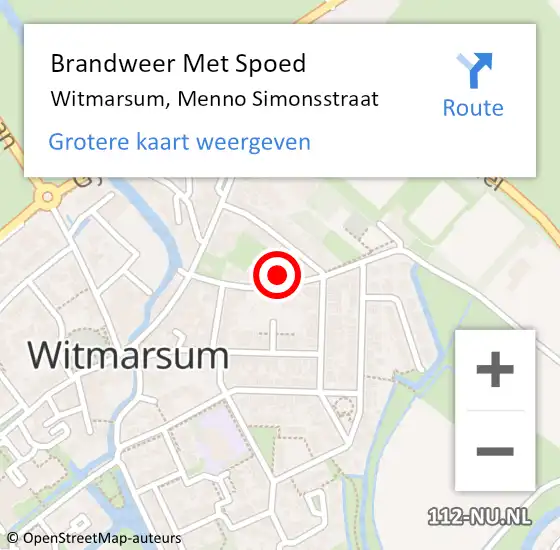 Locatie op kaart van de 112 melding: Brandweer Met Spoed Naar Witmarsum, Menno Simonsstraat op 9 juli 2023 14:28