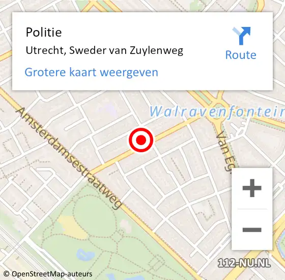 Locatie op kaart van de 112 melding: Politie Utrecht, Sweder van Zuylenweg op 9 juli 2023 14:42
