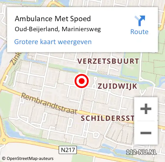 Locatie op kaart van de 112 melding: Ambulance Met Spoed Naar Oud-Beijerland, Mariniersweg op 9 juli 2023 14:43