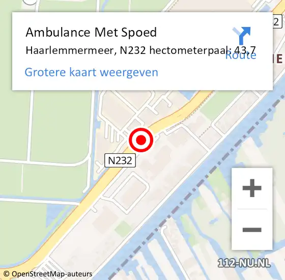 Locatie op kaart van de 112 melding: Ambulance Met Spoed Naar Haarlemmermeer, N232 hectometerpaal: 43,7 op 9 juli 2023 14:50