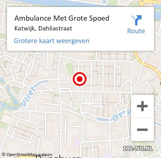 Locatie op kaart van de 112 melding: Ambulance Met Grote Spoed Naar Rijnsburg, Dahliastraat op 9 juli 2023 14:59