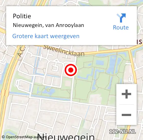 Locatie op kaart van de 112 melding: Politie Nieuwegein, van Anrooylaan op 9 juli 2023 15:28