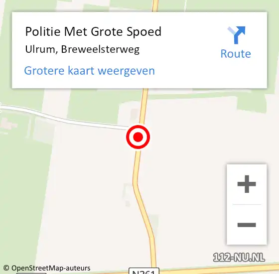 Locatie op kaart van de 112 melding: Politie Met Grote Spoed Naar Ulrum, Breweelsterweg op 9 juli 2023 15:38