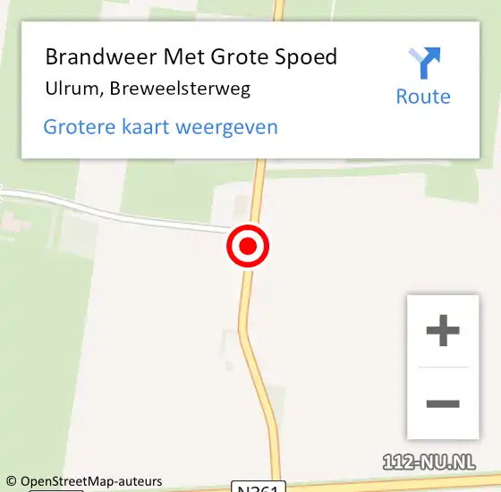 Locatie op kaart van de 112 melding: Brandweer Met Grote Spoed Naar Ulrum, Breweelsterweg op 9 juli 2023 15:40