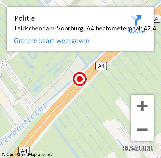 Locatie op kaart van de 112 melding: Politie Leidschendam-Voorburg, A4 hectometerpaal: 42,4 op 9 juli 2023 16:05