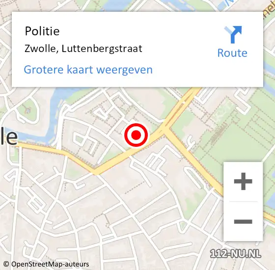 Locatie op kaart van de 112 melding: Politie Zwolle, Luttenbergstraat op 9 juli 2023 16:13