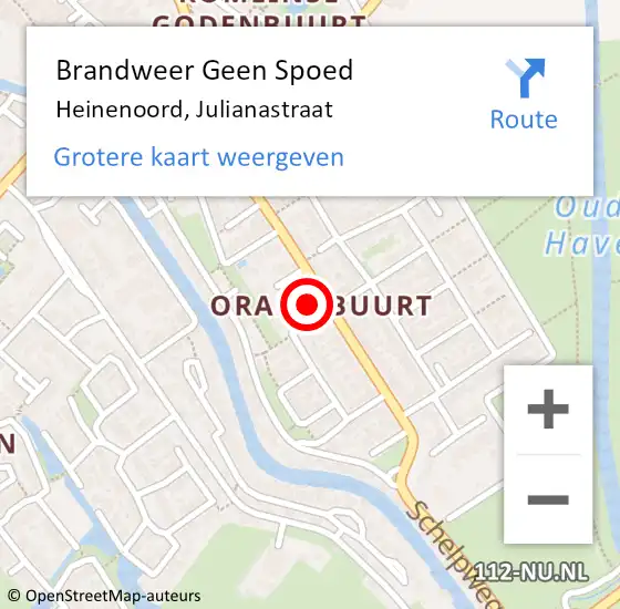 Locatie op kaart van de 112 melding: Brandweer Geen Spoed Naar Heinenoord, Julianastraat op 9 juli 2023 16:22