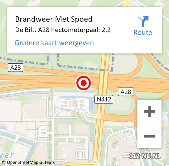 Locatie op kaart van de 112 melding: Brandweer Met Spoed Naar De Bilt, A28 hectometerpaal: 2,2 op 9 juli 2023 16:25