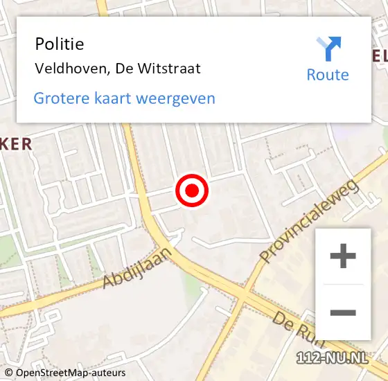 Locatie op kaart van de 112 melding: Politie Veldhoven, De Witstraat op 9 juli 2023 16:27