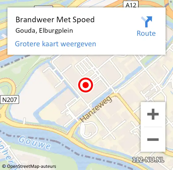 Locatie op kaart van de 112 melding: Brandweer Met Spoed Naar Gouda, Elburgplein op 9 juli 2023 16:46