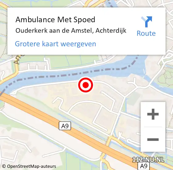 Locatie op kaart van de 112 melding: Ambulance Met Spoed Naar Ouderkerk aan de Amstel, Achterdijk op 9 juli 2023 16:53