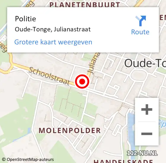 Locatie op kaart van de 112 melding: Politie Oude-Tonge, Julianastraat op 9 juli 2023 16:59