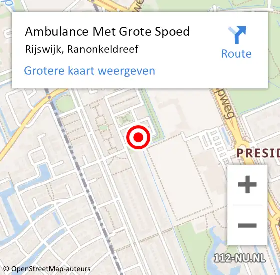 Locatie op kaart van de 112 melding: Ambulance Met Grote Spoed Naar Rijswijk, Ranonkeldreef op 9 juli 2023 17:03