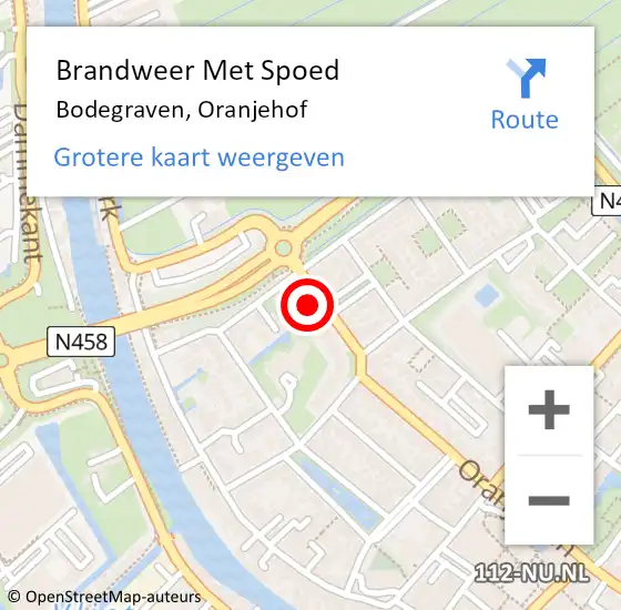 Locatie op kaart van de 112 melding: Brandweer Met Spoed Naar Bodegraven, Oranjehof op 9 juli 2023 17:09