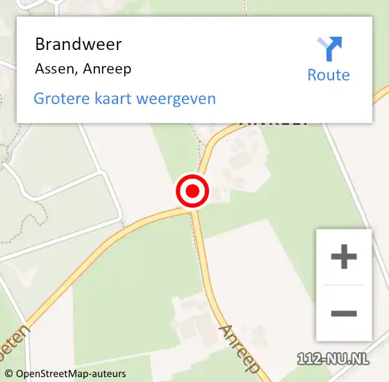 Locatie op kaart van de 112 melding: Brandweer Assen, Anreep op 9 juli 2023 17:20