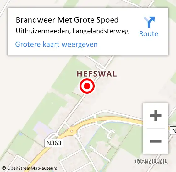 Locatie op kaart van de 112 melding: Brandweer Met Grote Spoed Naar Uithuizermeeden, Langelandsterweg op 9 juli 2023 17:27