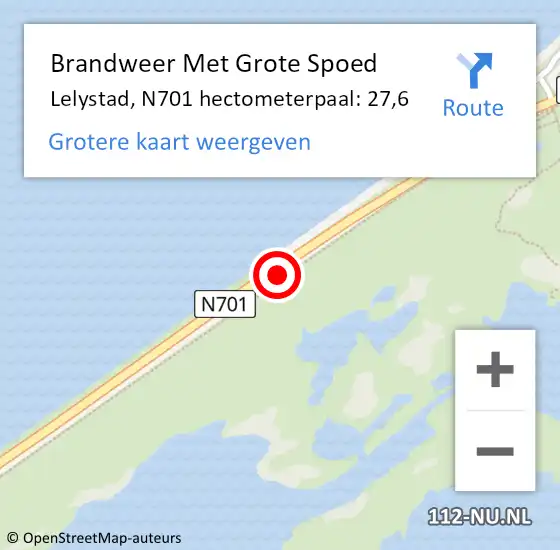 Locatie op kaart van de 112 melding: Brandweer Met Grote Spoed Naar Lelystad, N701 hectometerpaal: 27,6 op 9 juli 2023 17:31