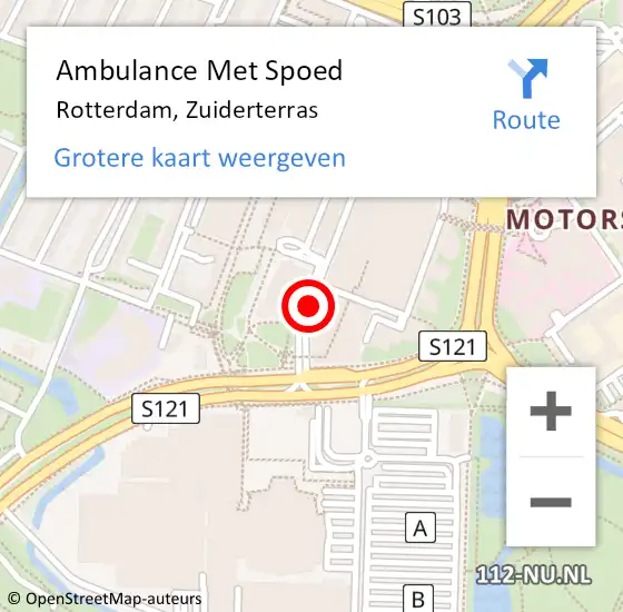 Locatie op kaart van de 112 melding: Ambulance Met Spoed Naar Rotterdam, Zuiderterras op 9 juli 2023 17:34