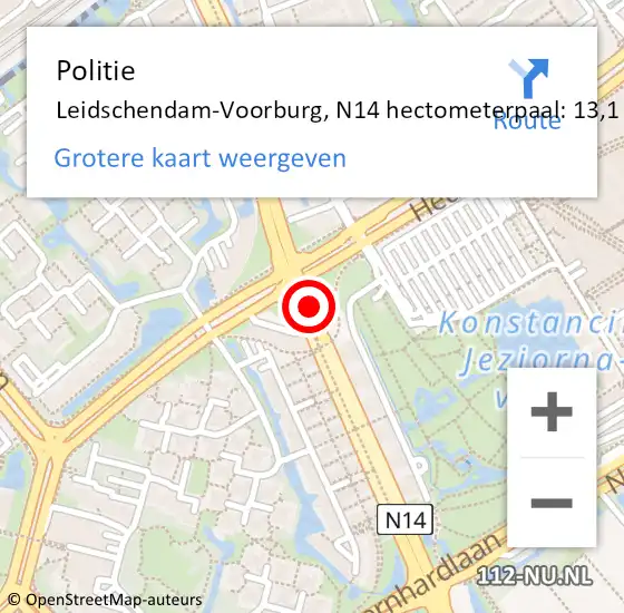 Locatie op kaart van de 112 melding: Politie Leidschendam-Voorburg, N14 hectometerpaal: 13,1 op 9 juli 2023 17:37