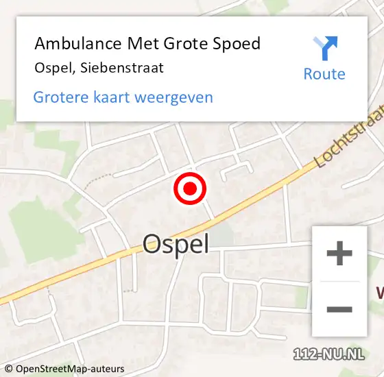 Locatie op kaart van de 112 melding: Ambulance Met Grote Spoed Naar Ospel, Siebenstraat op 9 juli 2023 17:40