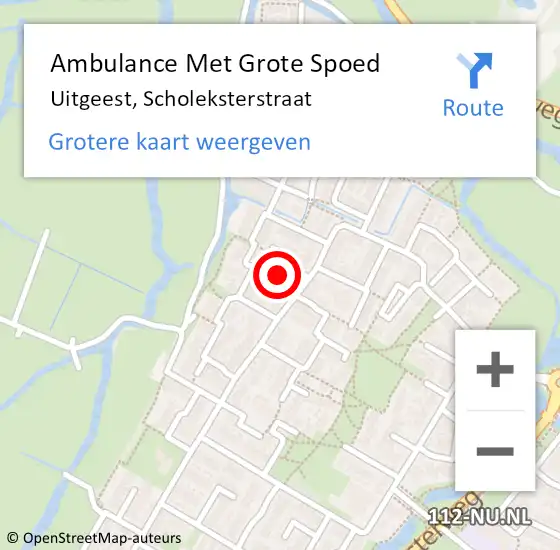 Locatie op kaart van de 112 melding: Ambulance Met Grote Spoed Naar Uitgeest, Scholeksterstraat op 9 juli 2023 17:51