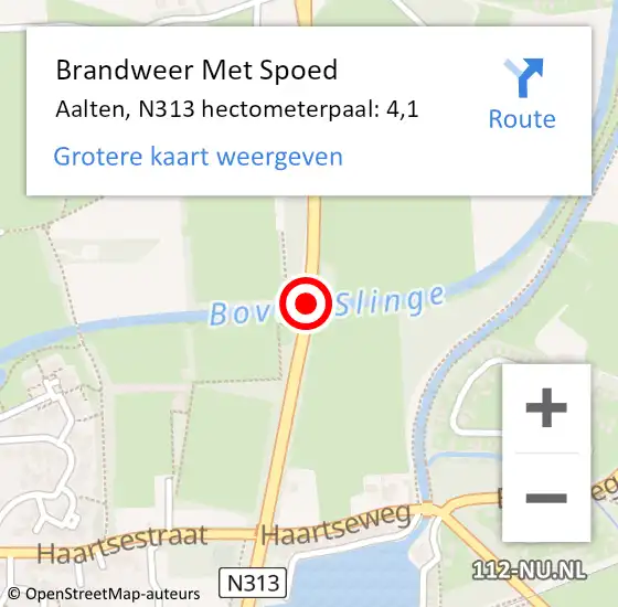 Locatie op kaart van de 112 melding: Brandweer Met Spoed Naar Aalten, N313 hectometerpaal: 4,1 op 9 juli 2023 17:54