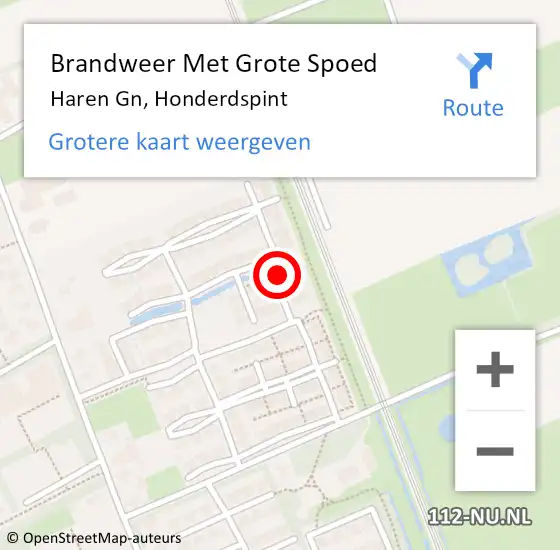 Locatie op kaart van de 112 melding: Brandweer Met Grote Spoed Naar Haren Gn, Honderdspint op 9 juli 2023 18:06