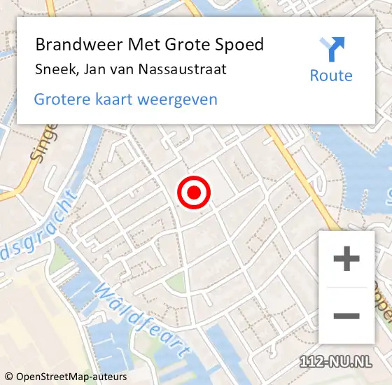 Locatie op kaart van de 112 melding: Brandweer Met Grote Spoed Naar Sneek, Jan van Nassaustraat op 9 juli 2023 18:20