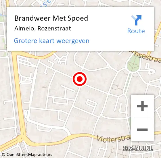 Locatie op kaart van de 112 melding: Brandweer Met Spoed Naar Almelo, Rozenstraat op 9 juli 2023 18:21