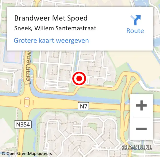 Locatie op kaart van de 112 melding: Brandweer Met Spoed Naar Sneek, Willem Santemastraat op 9 juli 2023 18:28