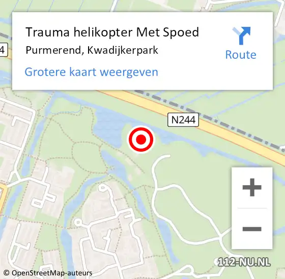 Locatie op kaart van de 112 melding: Trauma helikopter Met Spoed Naar Purmerend, Kwadijkerpark op 9 juli 2023 18:55