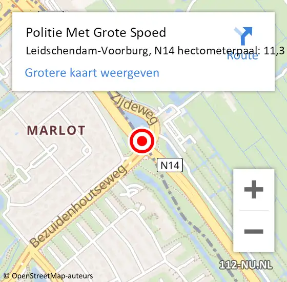 Locatie op kaart van de 112 melding: Politie Met Grote Spoed Naar Leidschendam-Voorburg, N14 hectometerpaal: 11,3 op 9 juli 2023 19:02