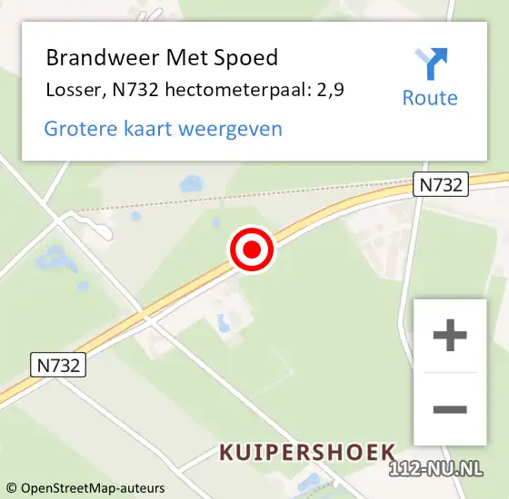 Locatie op kaart van de 112 melding: Brandweer Met Spoed Naar Losser, N732 hectometerpaal: 2,9 op 9 juli 2023 19:16