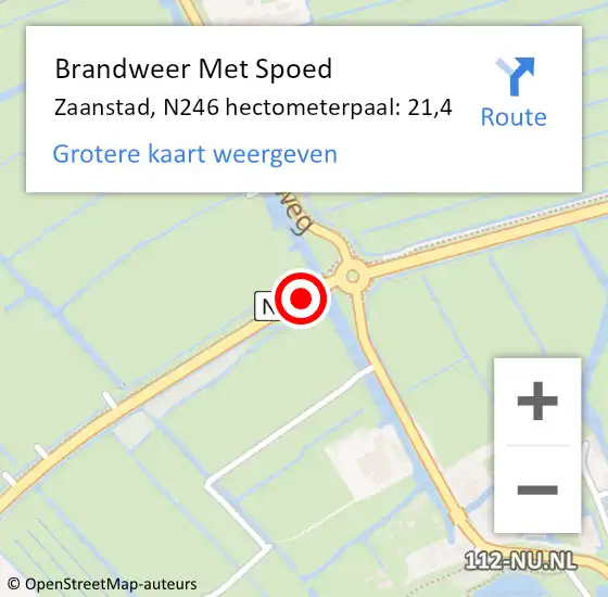 Locatie op kaart van de 112 melding: Brandweer Met Spoed Naar Zaanstad, N246 hectometerpaal: 21,4 op 9 juli 2023 20:06