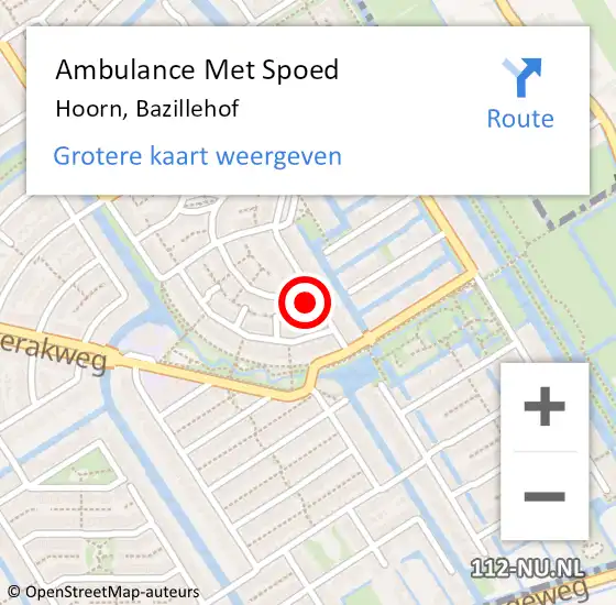Locatie op kaart van de 112 melding: Ambulance Met Spoed Naar Hoorn, Bazillehof op 9 juli 2023 20:26