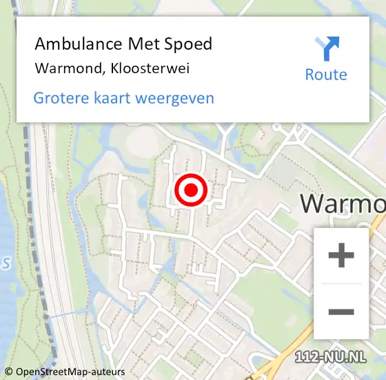 Locatie op kaart van de 112 melding: Ambulance Met Spoed Naar Warmond, Kloosterwei op 9 juli 2023 20:55