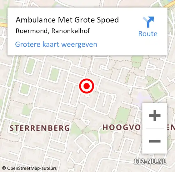 Locatie op kaart van de 112 melding: Ambulance Met Grote Spoed Naar Roermond, Ranonkelhof op 9 juli 2023 21:33