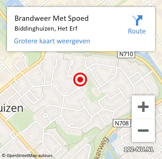 Locatie op kaart van de 112 melding: Brandweer Met Spoed Naar Biddinghuizen, Het Erf op 9 juli 2023 21:52