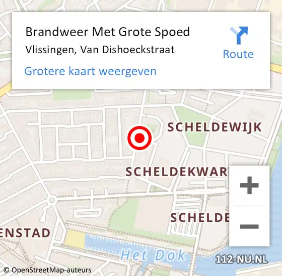 Locatie op kaart van de 112 melding: Brandweer Met Grote Spoed Naar Vlissingen, Van Dishoeckstraat op 9 juli 2023 22:13