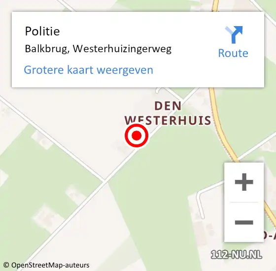 Locatie op kaart van de 112 melding: Politie Balkbrug, Westerhuizingerweg op 9 juli 2023 22:28