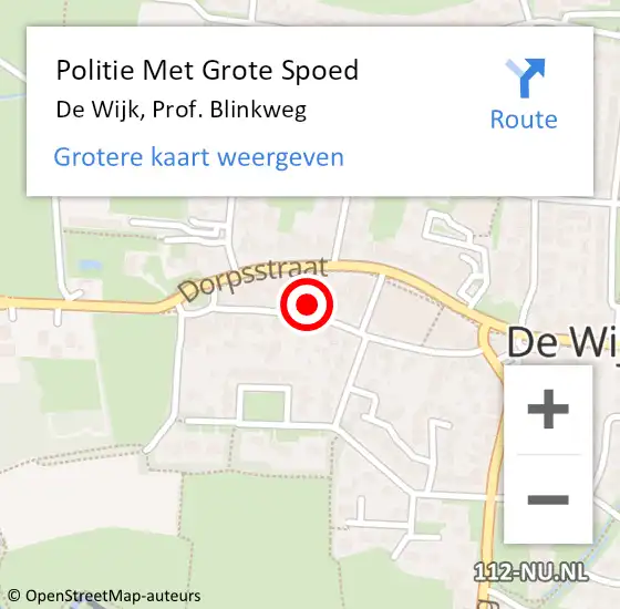 Locatie op kaart van de 112 melding: Politie Met Grote Spoed Naar De Wijk, Prof. Blinkweg op 9 juli 2023 22:58