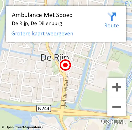 Locatie op kaart van de 112 melding: Ambulance Met Spoed Naar De Rijp, De Dillenburg op 9 juli 2023 23:07