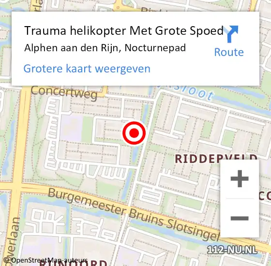 Locatie op kaart van de 112 melding: Trauma helikopter Met Grote Spoed Naar Alphen aan den Rijn, Nocturnepad op 9 juli 2023 23:54