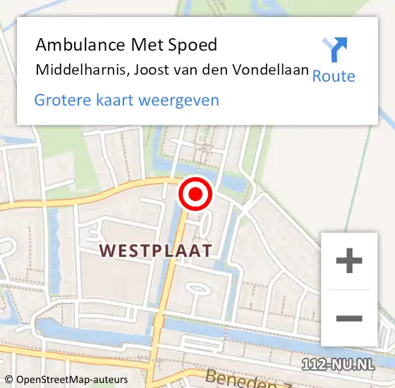 Locatie op kaart van de 112 melding: Ambulance Met Spoed Naar Middelharnis, Joost van den Vondellaan op 10 juli 2023 01:28