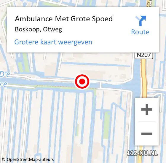 Locatie op kaart van de 112 melding: Ambulance Met Grote Spoed Naar Boskoop, Otweg op 10 juli 2023 01:29