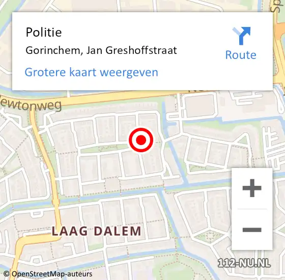 Locatie op kaart van de 112 melding: Politie Gorinchem, Jan Greshoffstraat op 10 juli 2023 02:36